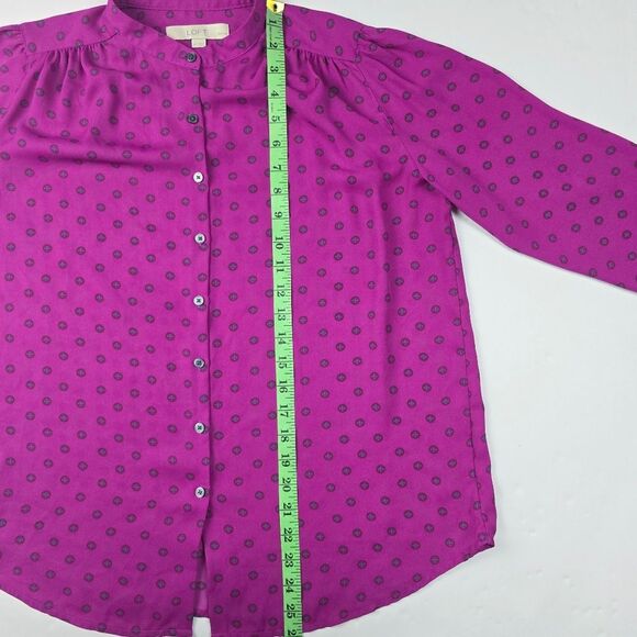 LOFT Long‎ Sleeve Fuchsia Printed Buttoned Blouse Women's Medium Petite - Picture 9 of 9
